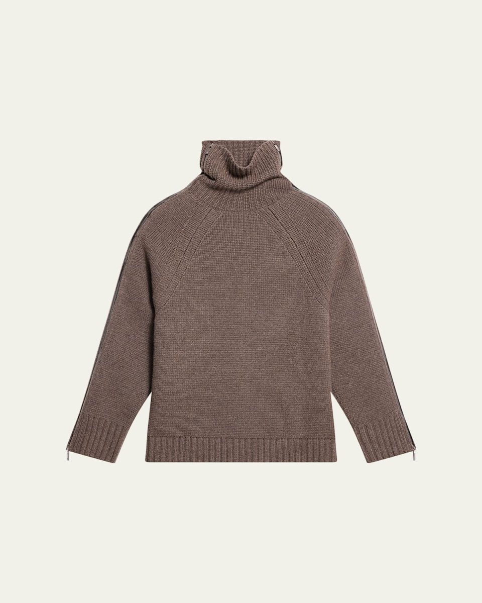 Zipped Wool-Cashmere Turtleneck Sweater